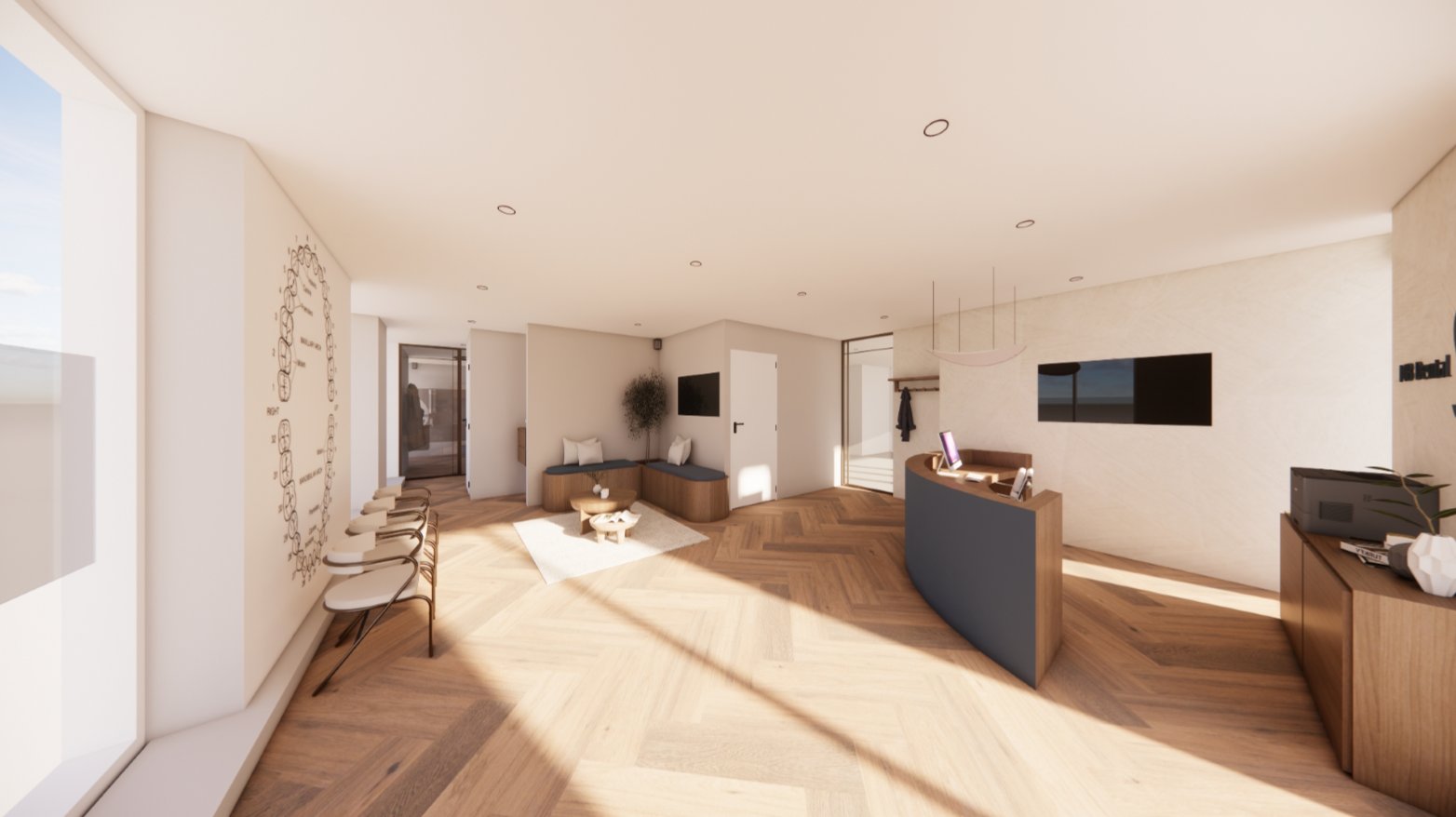 Impressie van de praktijkruimte (3D-ontwerp)