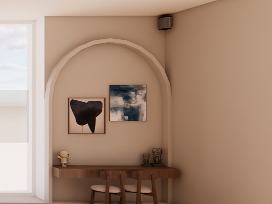 Impressie van de speelhoek voor kinderen in de wachtruimte (3D-ontwerp)