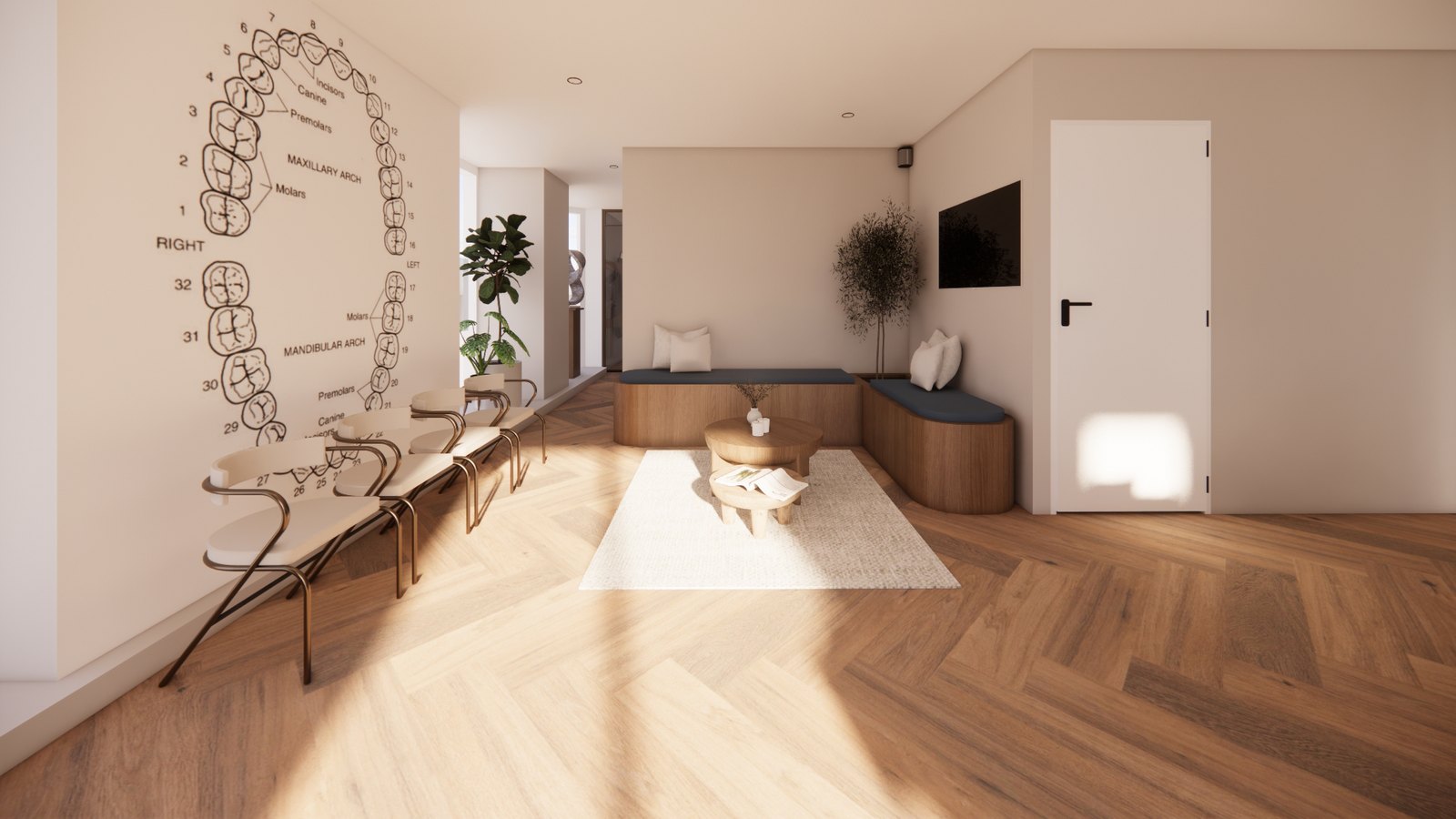 Impressie van de wachtruimte (3D-ontwerp)