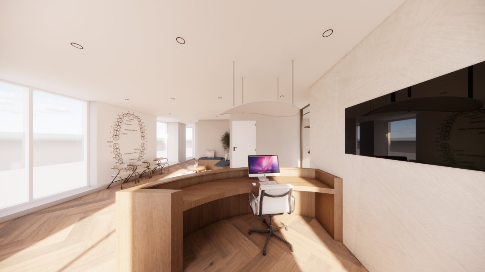 Impression of the practice's treatment room (3D design)